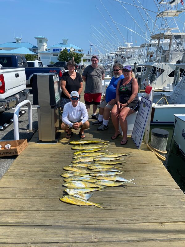 Picture of mahi on the dock at the Ocean City Fishing Center.
